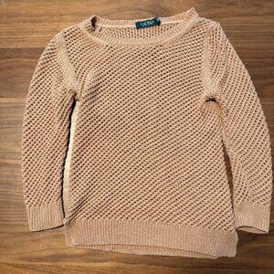 Lauren Ralph Lauren Tan Open Knit V-Neck Sweater